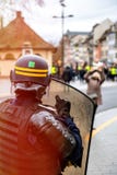 Police officers securing the zone in front of Yellow Jackets Gil royalty free stock image Police officers securing the zone in front of Yellow Jackets Gil royalty free stock image