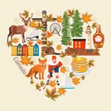 Recepción a Canadá Dimensión de una variable del corazón Diseño ligero Postal colorida Ejemplo canadiense del vector Estilo retro Fotografía de archivo libre de regalías Recepción a Canadá Dimensión de una variable del corazón Diseño ligero Postal colorida Ejemplo canadiense del vector Estilo retro Fotografía de archivo libre de regalías