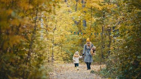 Recht blonde kleine Tochter mit ihrer Mama geht in Herbstpark - haben Sie lustiges und sammeln Sie Blätter Stockbilder Recht blonde kleine Tochter mit ihrer Mama geht in Herbstpark - haben Sie lustiges und sammeln Sie Blätter Stockbilder