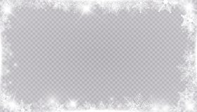 Rectangular winter snow frame border with stars, sparkles and snowflakes on transparent background. Festive christmas