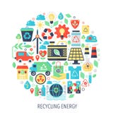 Recyclerend de groene pictogrammen van energie vlakke infographics in cirkel - de illustratie van het kleurenconcept voor het rec stock illustratie Recyclerend de groene pictogrammen van energie vlakke infographics in cirkel - de illustratie van het kleurenconcept voor het rec stock illustratie