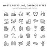 Recycling flat line icons. Pollution, recycle plant. Garbage sorting types - paper, glass, plastic, metal, flammable Royalty Free Stock Image Recycling flat line icons. Pollution, recycle plant. Garbage sorting types - paper, glass, plastic, metal, flammable Royalty Free Stock Image
