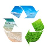 Recycling symbol made of sky, grass and water