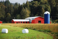 Red And Blue Farm Buildings Royalty Free Stock Images