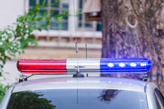 Red And Blue Signal Lights On Patrol Police Car Or Other Emergency Service Stock Image