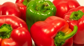 Red And Green Fresh Sweet Peppers Close Up Stock Photos