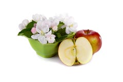 Red Apples And White Flowers Stock Photography