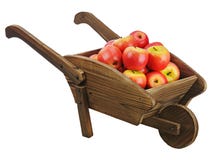 Red Apples On Wooden Pushcart Isolated On White Background. Royalty Free Stock Photo
