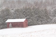 Red Barn In Snow Blizzard Royalty Free Stock Photography