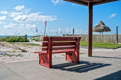 Red Bench At The Beach Royalty Free Stock Photos
