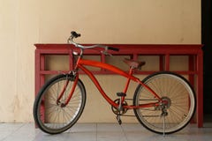 Red Bicycle at Red Table royalty free stock images Red Bicycle at Red Table royalty free stock images