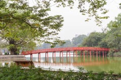 Red Bridge In Lake Ha Noi, Vietnam Stock Photography