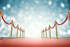 Red carpet with rope barrier on blue background Royalty Free Stock Photography Red carpet with rope barrier on blue background Royalty Free Stock Photography