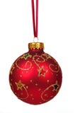 Red Christmas ball on a red ribbon