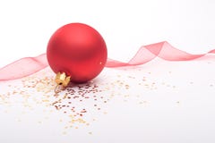 Red Christmas Bauble And Ribbon Stock Photos