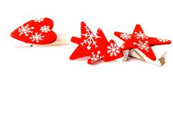 Red Christmas decorations, isolated on a white background stock images Red Christmas decorations, isolated on a white background stock images