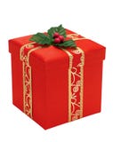 Red Christmas gift box with gold ribbon