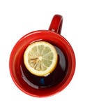 Red cup of tea with lemon Royalty Free Stock Photos Red cup of tea with lemon Royalty Free Stock Photos