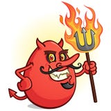 A Red Deviled Egg Cartoon Character Holding a Flaming Pitch Fork Royalty Free Stock Photography A Red Deviled Egg Cartoon Character Holding a Flaming Pitch Fork Royalty Free Stock Photography