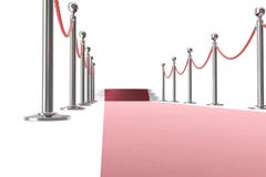 Red event carpet isolated on white background, between two rope barriers. 3d rendering vector illustration Red event carpet isolated on white background, between two rope barriers. 3d rendering vector illustration