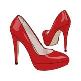 Red Female Shoes On A White Background. Vector Illustration. Stock Photography Red Female Shoes On A White Background. Vector Illustration. Stock Photography