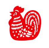 Red flat paper-cut on white as a symbol of Chinese New Year of the Rooster. 2017 stock illustration Red flat paper-cut on white as a symbol of Chinese New Year of the Rooster. 2017 stock illustration