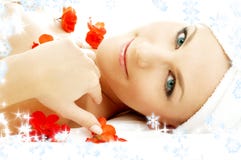 Red flower petals spa with snowflakes #3
