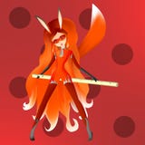 Red fox, young foxy girl with red hair and a red suit on a red b stock illustration Red fox, young foxy girl with red hair and a red suit on a red b stock illustration