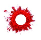 Red Gerbera Flower And Round Card For Text On Paint Brushstroke Stock Photos Red Gerbera Flower And Round Card For Text On Paint Brushstroke Stock Photos