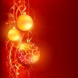 Red golden Christmas background with baubles