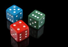 Red, Green And Blue Dices On Black Background Stock Photography Red, Green And Blue Dices On Black Background Stock Photography