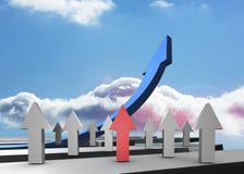 Red grey and blue arrows pointing up. Against sky Stock Images Red grey and blue arrows pointing up. Against sky Stock Images