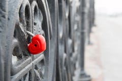 Red heart shaped lock on grey bridge. Love concept Royalty Free Stock Images Red heart shaped lock on grey bridge. Love concept Royalty Free Stock Images