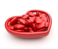 Red Hearts In Valentine Box 3D. Love Stock Photo