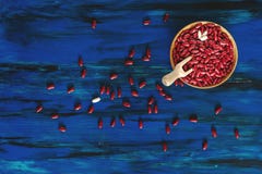 Red kidney beans in wooden dish on dark blue wooden background t royalty free stock photos Red kidney beans in wooden dish on dark blue wooden background t royalty free stock photos