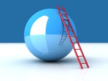 Red ladder over the abstract blue sphere Stock Photo Red ladder over the abstract blue sphere Stock Photo