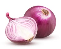 Red onion with cut in half isolated on white background.