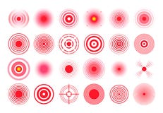 Red pain circle. Painful target mark, pain area circles and sore throat therapy remedy isolated vector set stock illustration Red pain circle. Painful target mark, pain area circles and sore throat therapy remedy isolated vector set stock illustration