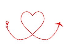 Red plane and track as heart symbol, Valentine Day greeting card royalty free illustration Red plane and track as heart symbol, Valentine Day greeting card royalty free illustration