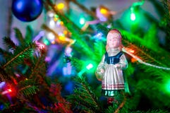 Red riding hood, old Christmas tree decoration toys royalty free stock photo Red riding hood, old Christmas tree decoration toys royalty free stock photo