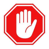 Red stop sign with big hand symbol icon vector illustration