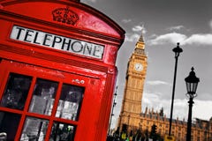Red telephone booth and Big Ben in London
