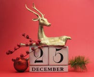 Red Theme Save The Date Calendar For Christmas Day, December 25. Stock Photography