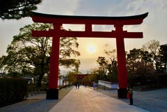 Sunset in Torii Gates, Kyoto, Japan stock photo Sunset in Torii Gates, Kyoto, Japan stock photo