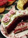 Red Velvet birthday cake celebration and good times royalty free stock photography Red Velvet birthday cake celebration and good times royalty free stock photography