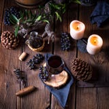 Red wine from a barrel with grapes and a glass of wine Royalty Free Stock Photography Red wine from a barrel with grapes and a glass of wine Royalty Free Stock Photography