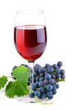 Red wine in glass with grapes