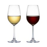 Red wine glass and white wine glass isolated on a white background