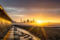 Redcar Sunset and sea defences stock image Redcar Sunset and sea defences stock image