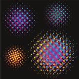 Reeks Abstracte Halftone Cirkelsachtergronden, vectorillustratiebollen in kleurrijke punten op zwarte achtergrond vector illustratie Reeks Abstracte Halftone Cirkelsachtergronden, vectorillustratiebollen in kleurrijke punten op zwarte achtergrond vector illustratie